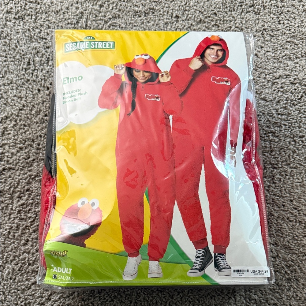 Sesame Street Red Unisex Hooded Plush Elmo Adult Costume suit